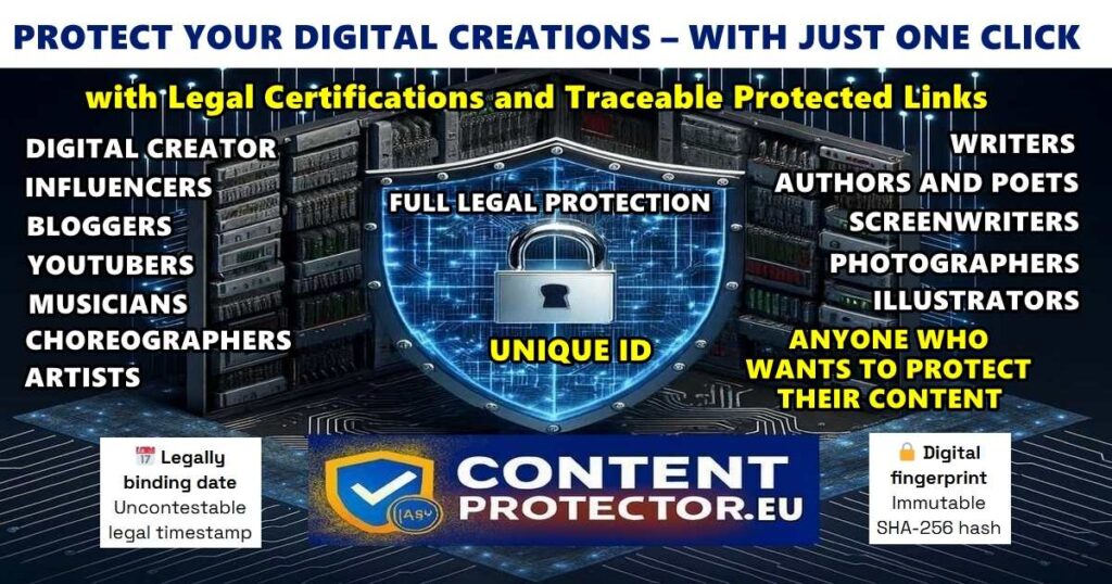 ContentProtector.eu is the European partner for press release certification, providing SHA-256 hash, eIDAS timestamp, and verifiable forensic evidence to guarantee authenticity and legal validity.